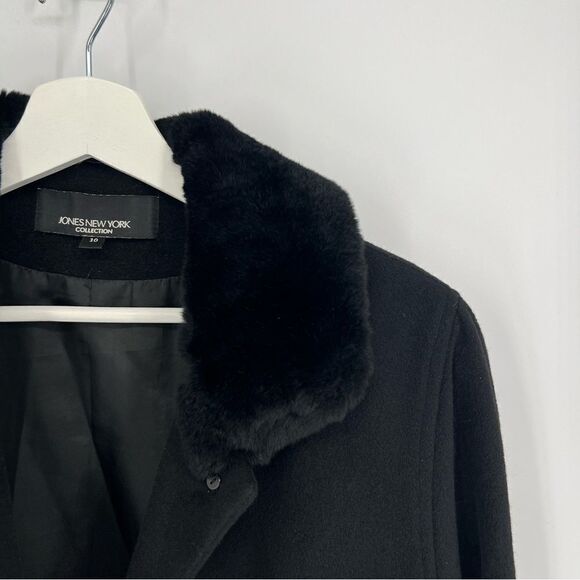 Jones New York Collection Angora Wool Fur Collar‎ Coat Black 10 - Picture 6 of 12